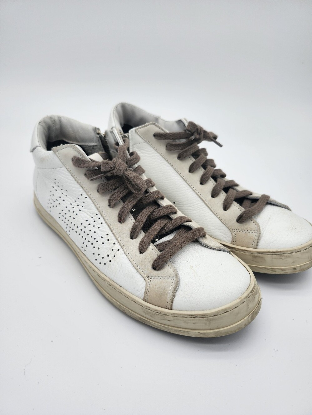 P448 Unisex Skate High Top Sneakers EU 40 White Leather Side Zip Italy